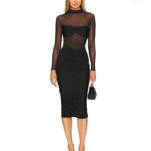 SER.O.YA Black Ruched Bustier Midi Dress